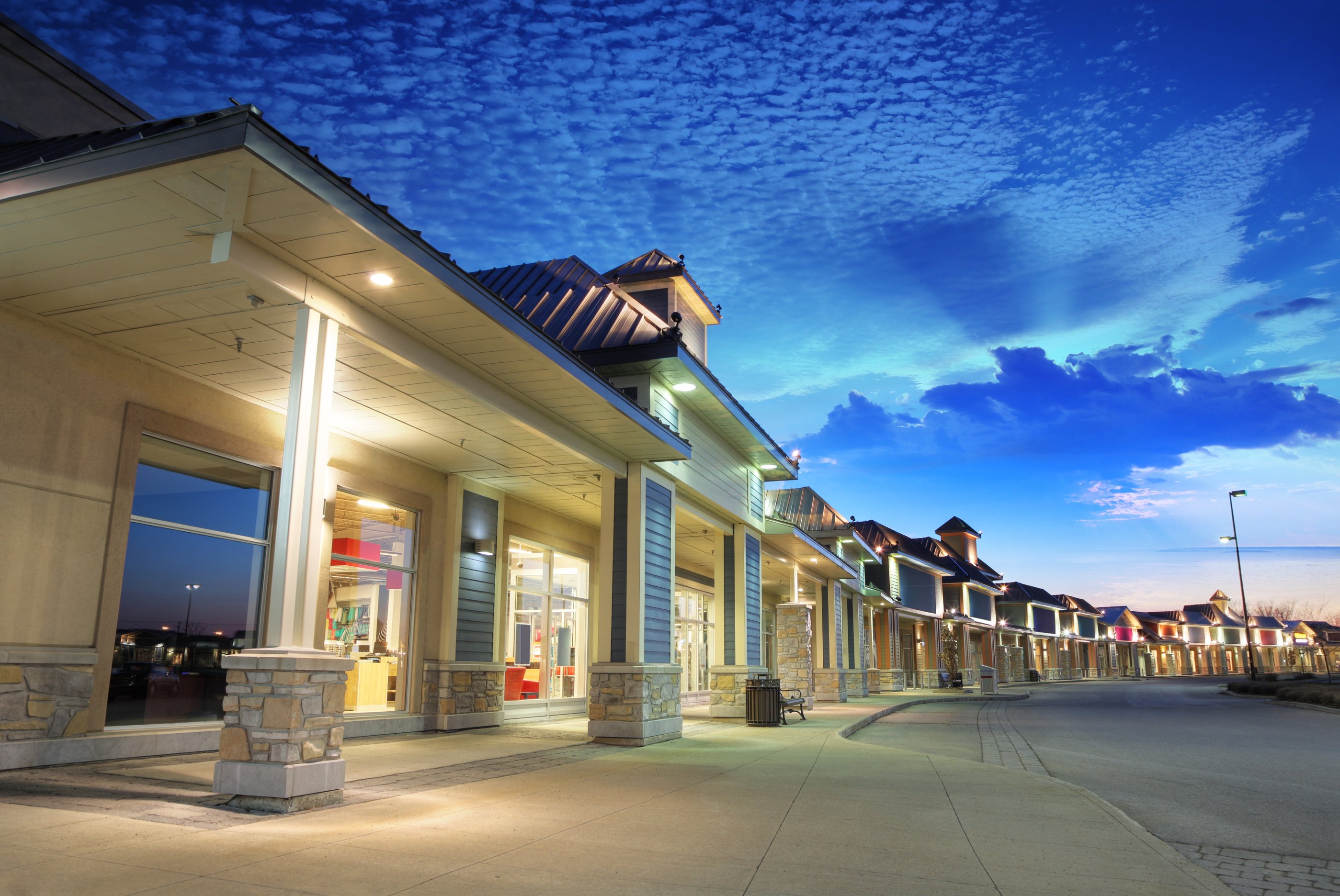 Strip Mall Building at Sunrise